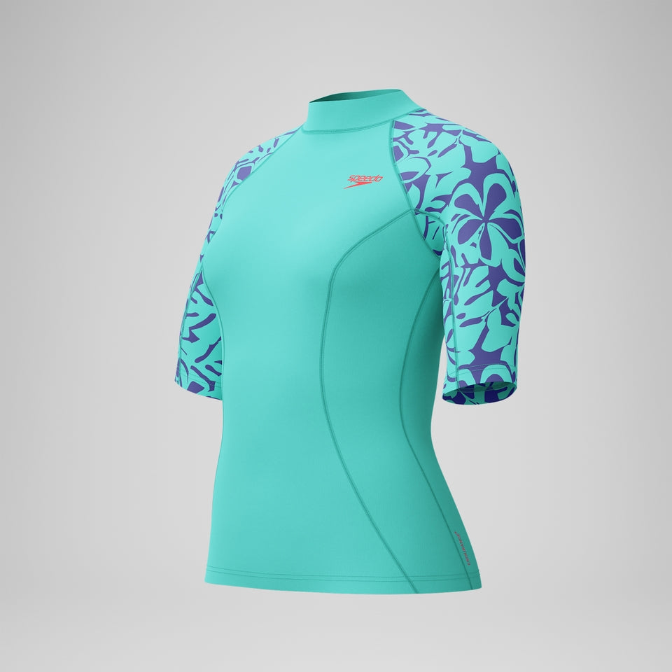 Speedo Printed Short Sleeve Rash Top Turquoise