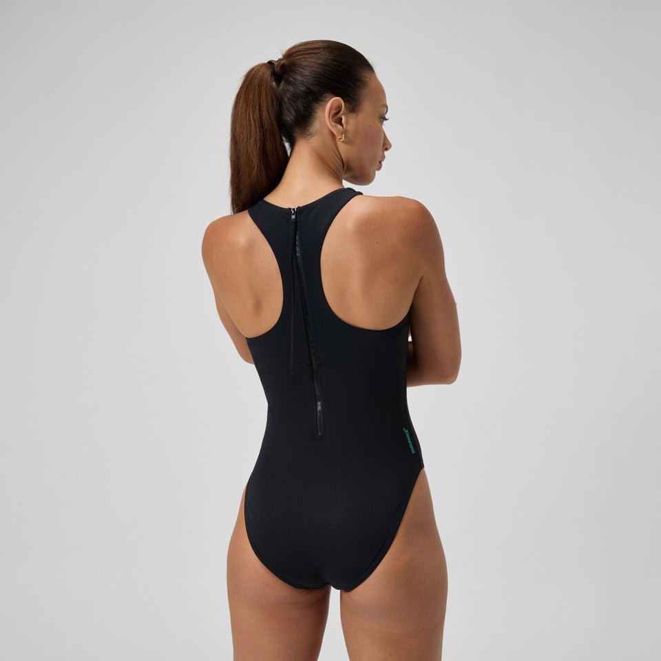 Speedo Racer Zip Swimsuit with Swim Bra Black