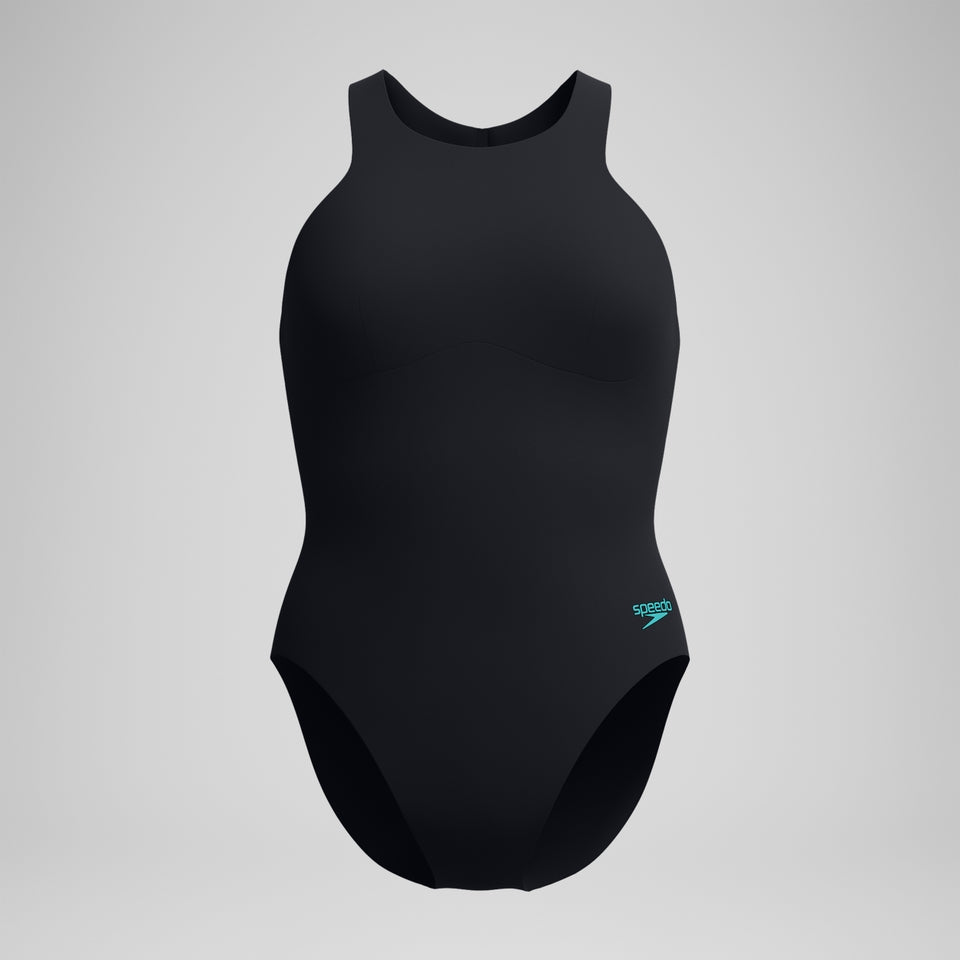 Speedo Racer Zip Swimsuit with Swim Bra Black