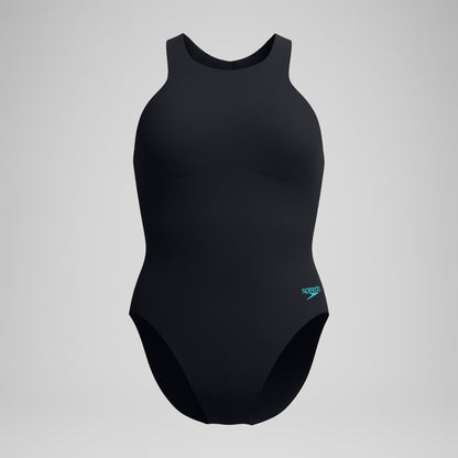 Speedo Racer Zip Swimsuit with Swim Bra Black