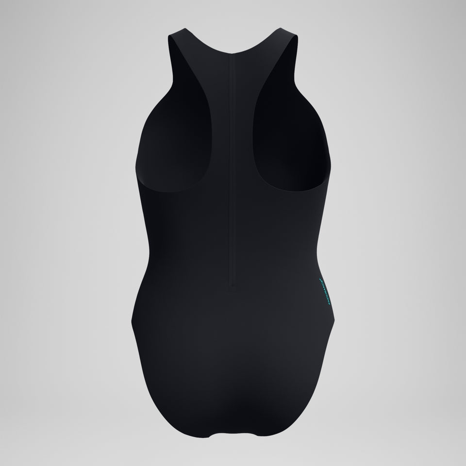 Speedo Racer Zip Swimsuit with Swim Bra Black