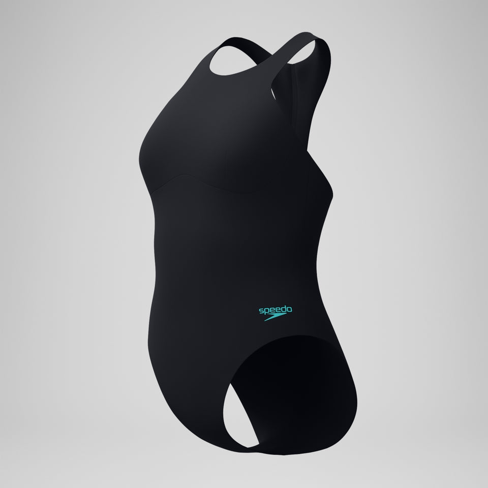 Speedo Racer Zip Swimsuit with Swim Bra Black