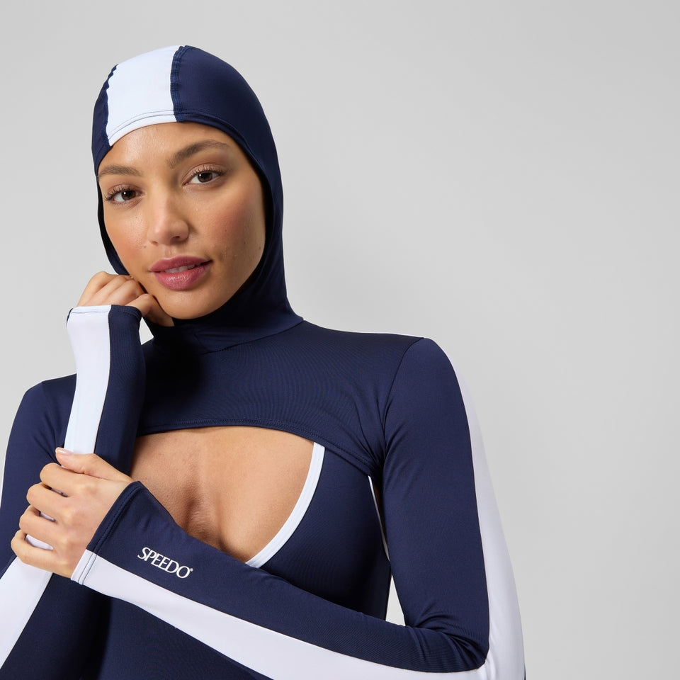 Speedo Jetstream Long Sleeve Hooded Shrug Top Navy/White