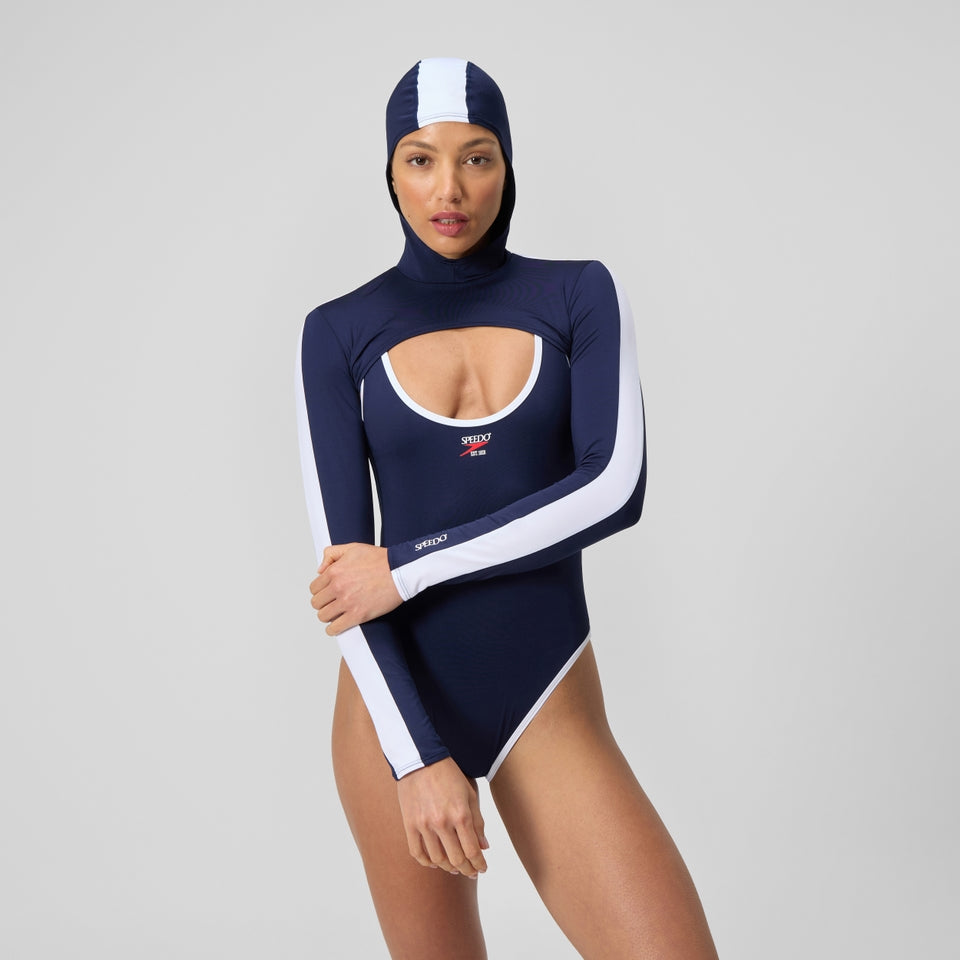 Speedo Jetstream Long Sleeve Hooded Shrug Top Navy/White