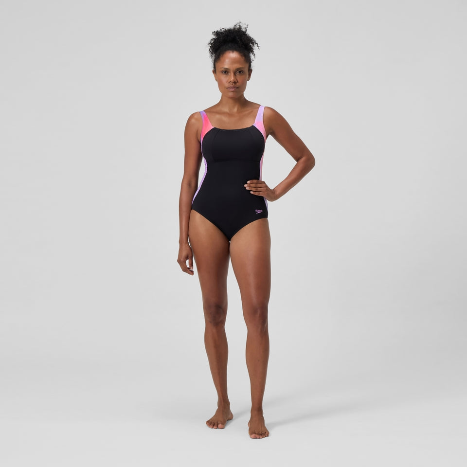 Speedo Shaping Printed LunaLustre Swimsuit Black/Pink