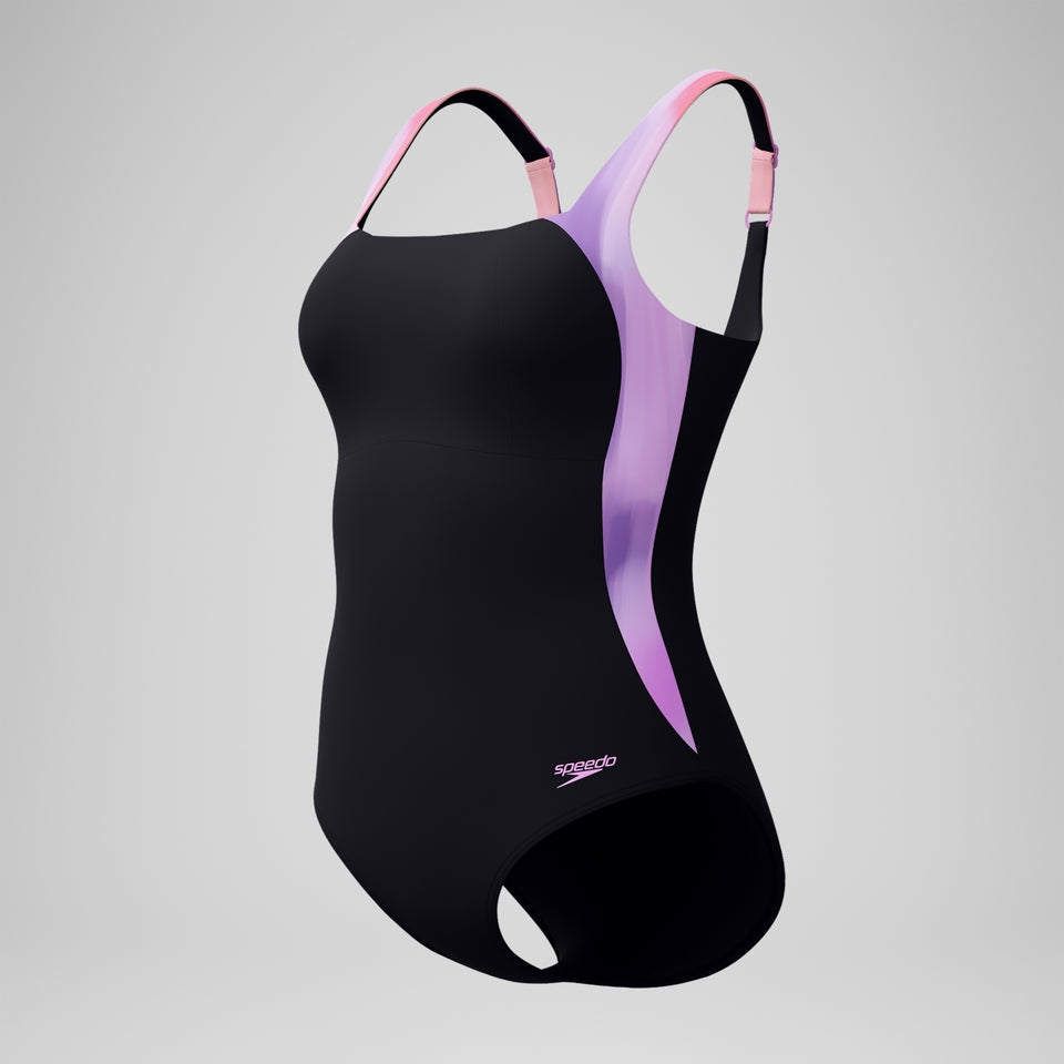 Speedo Shaping Printed LunaLustre Swimsuit Black/Pink