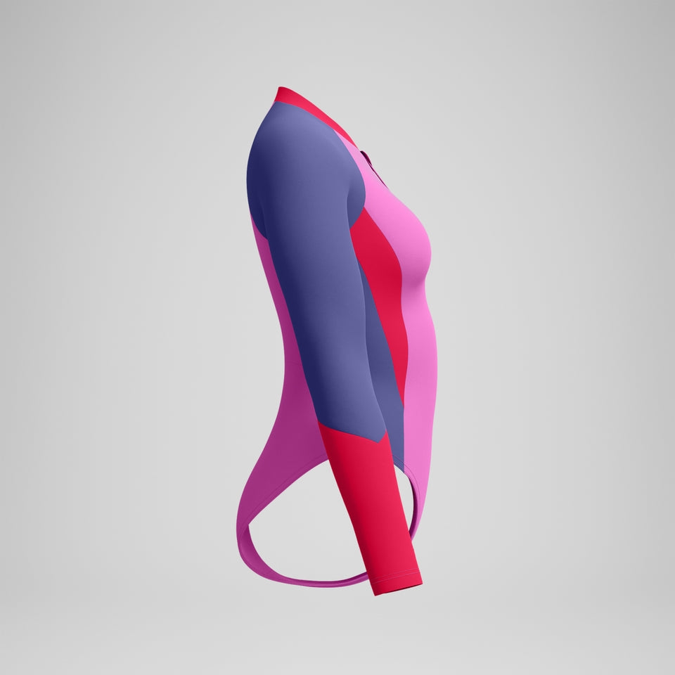Speedo Colourblock Long Sleeve Swimsuit Pink/Purple