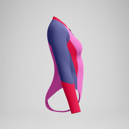 Speedo Colourblock Long Sleeve Swimsuit Pink/Purple