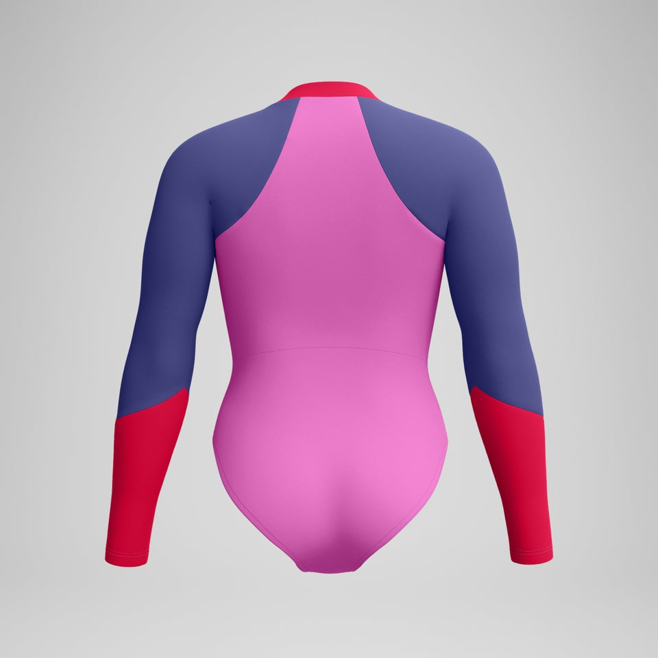 Speedo Colourblock Long Sleeve Swimsuit Pink/Purple