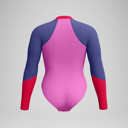 Speedo Colourblock Long Sleeve Swimsuit Pink/Purple