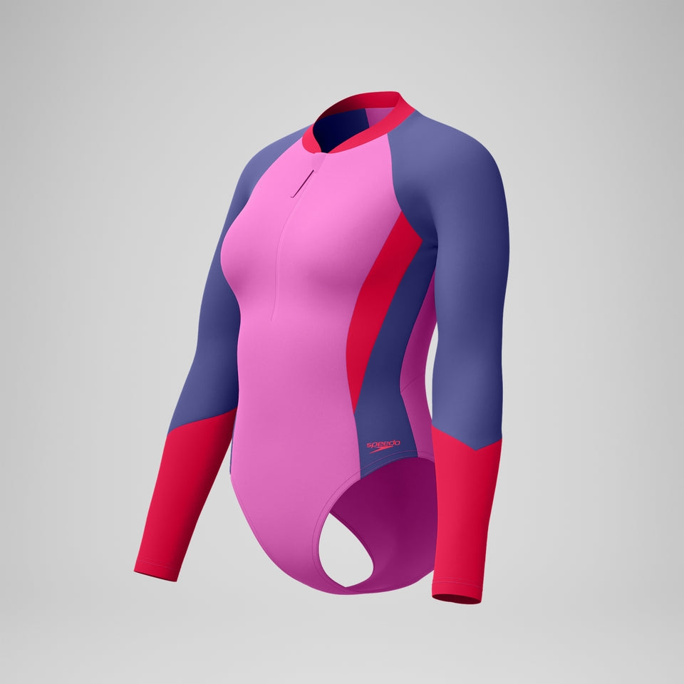 Speedo Colourblock Long Sleeve Swimsuit Pink/Purple