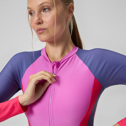 Speedo Colourblock Long Sleeve Swimsuit Pink/Purple