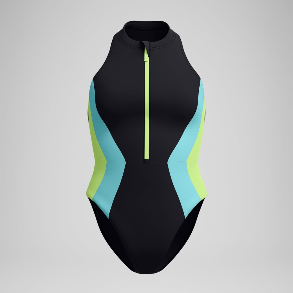 Speedo Colourblock Zip Swimsuit Black