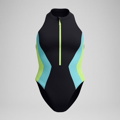 Speedo Colourblock Zip Swimsuit Black