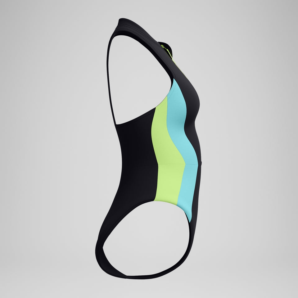 Speedo Colourblock Zip Swimsuit Black