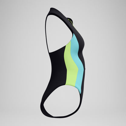 Speedo Colourblock Zip Swimsuit Black