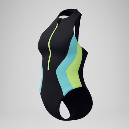 Speedo Colourblock Zip Swimsuit Black