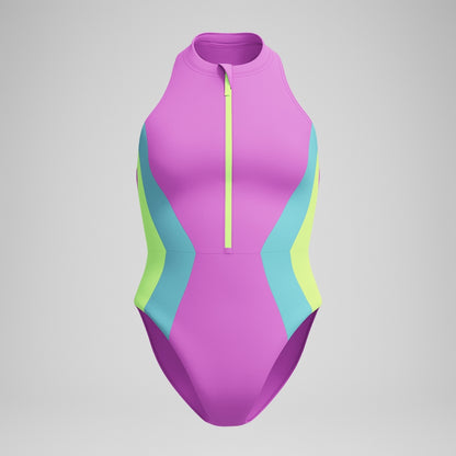 Speedo Colourblock Zip Swimsuit Pink