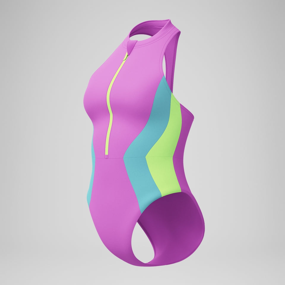 Speedo Colourblock Zip Swimsuit Pink