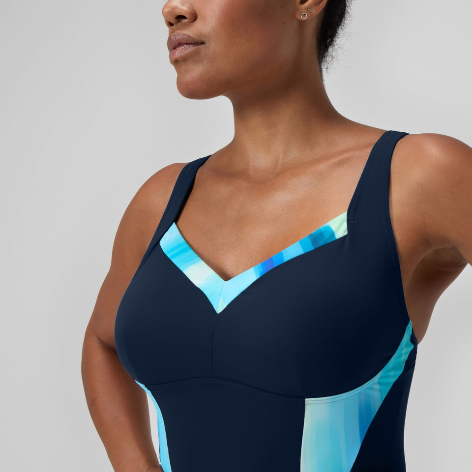 Speedo Shaping Printed LunaElustre Swimsuit Navy/Green