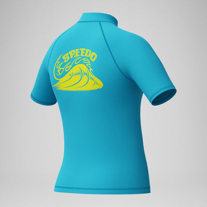 Speedo Boys' Printed Short Sleeve Rash Top Blue
