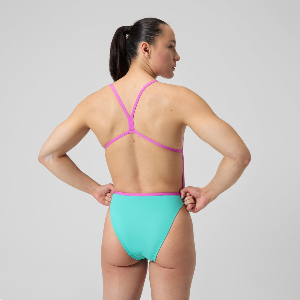 Speedo Club Training Solid V Back Swimsuit Turquoise/Pink