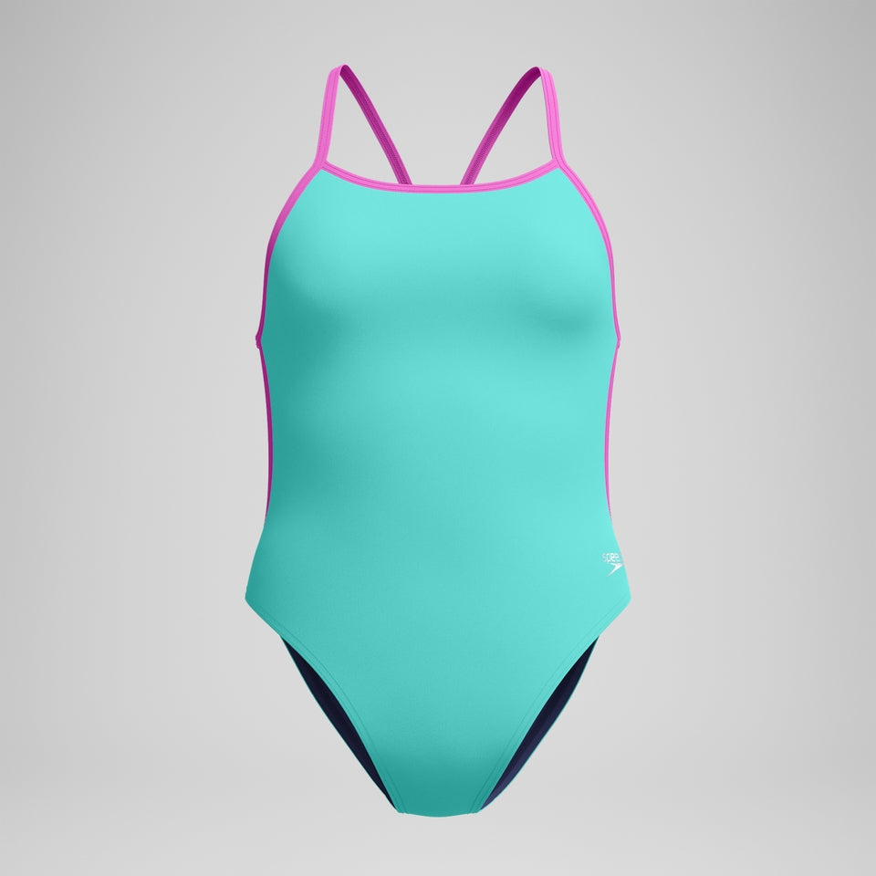 Speedo Club Training Solid V Back Swimsuit Turquoise/Pink