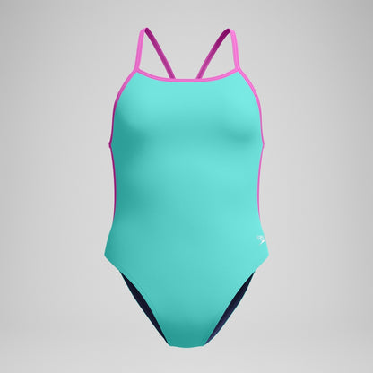Speedo Club Training Solid V Back Swimsuit Turquoise/Pink