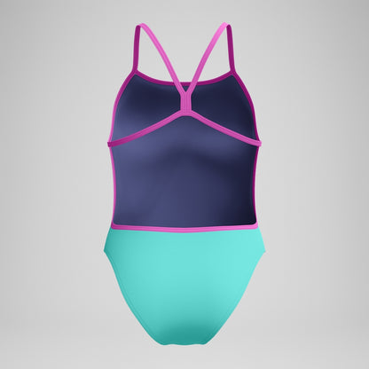 Speedo Club Training Solid V Back Swimsuit Turquoise/Pink