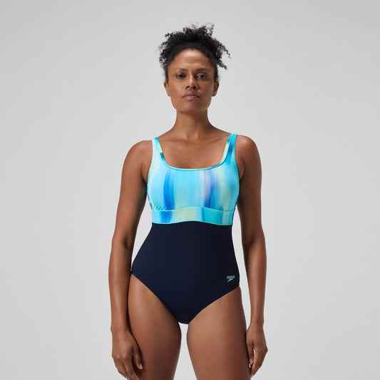 Speedo Shaping Printed Contour Eclipse Swimsuit Navy/Green