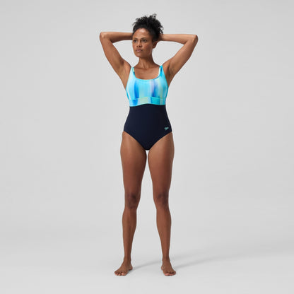 Speedo Shaping Printed Contour Eclipse Swimsuit Navy/Green