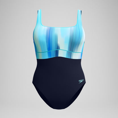 Speedo Shaping Printed Contour Eclipse Swimsuit Navy/Green