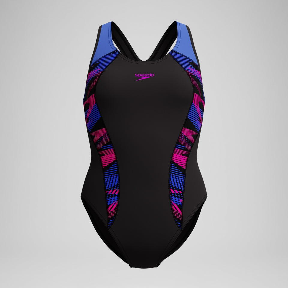 Speedo Placement Laneback Swimsuit Black/Blue