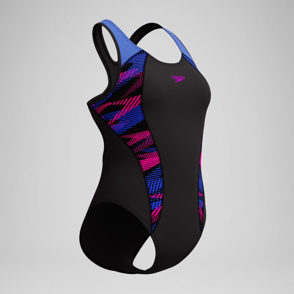 Speedo Placement Laneback Swimsuit Black/Blue