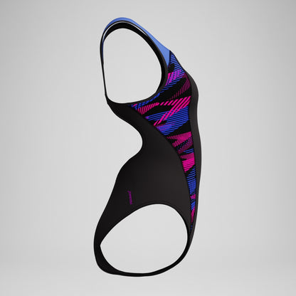 Speedo Placement Laneback Swimsuit Black/Blue