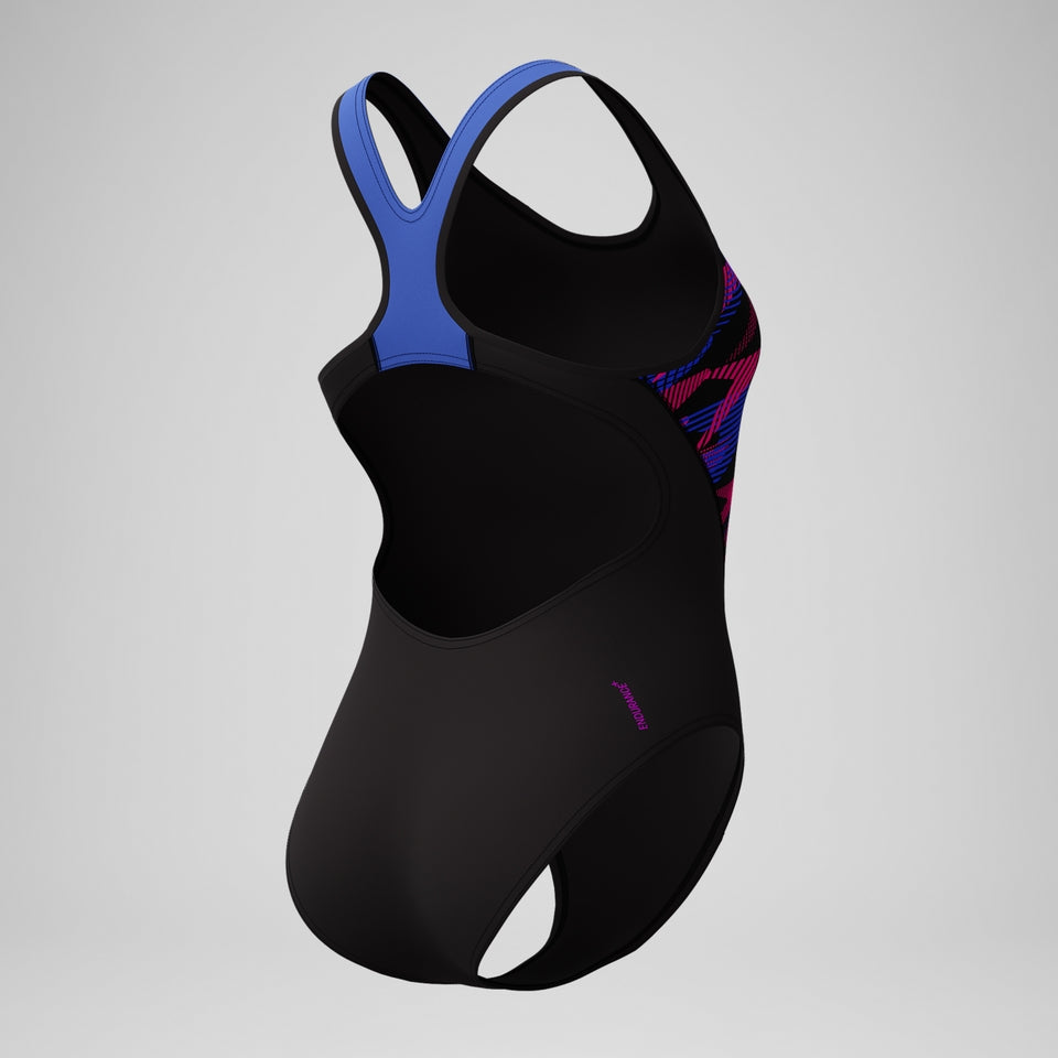Speedo Placement Laneback Swimsuit Black/Blue
