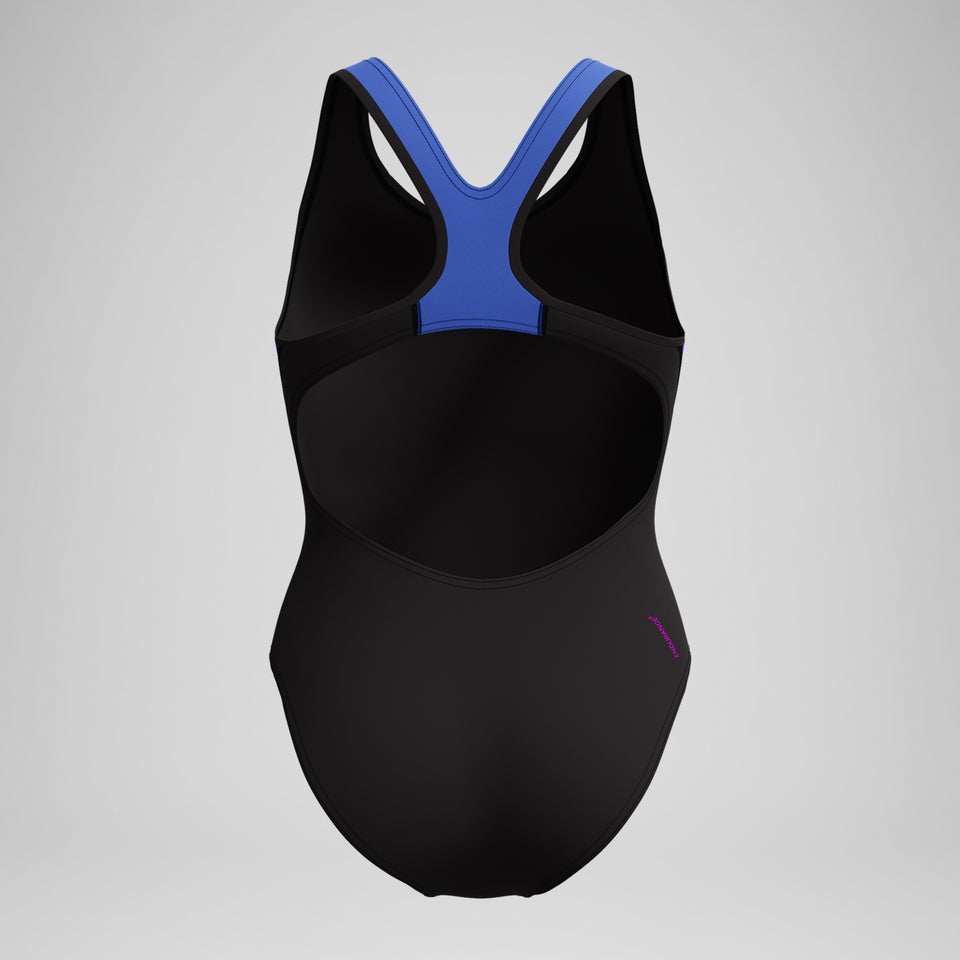 Speedo Placement Laneback Swimsuit Black/Blue