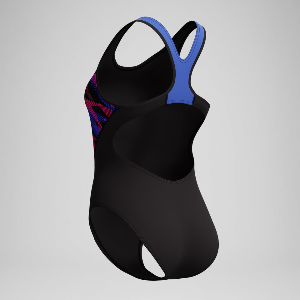 Speedo Placement Laneback Swimsuit Black/Blue