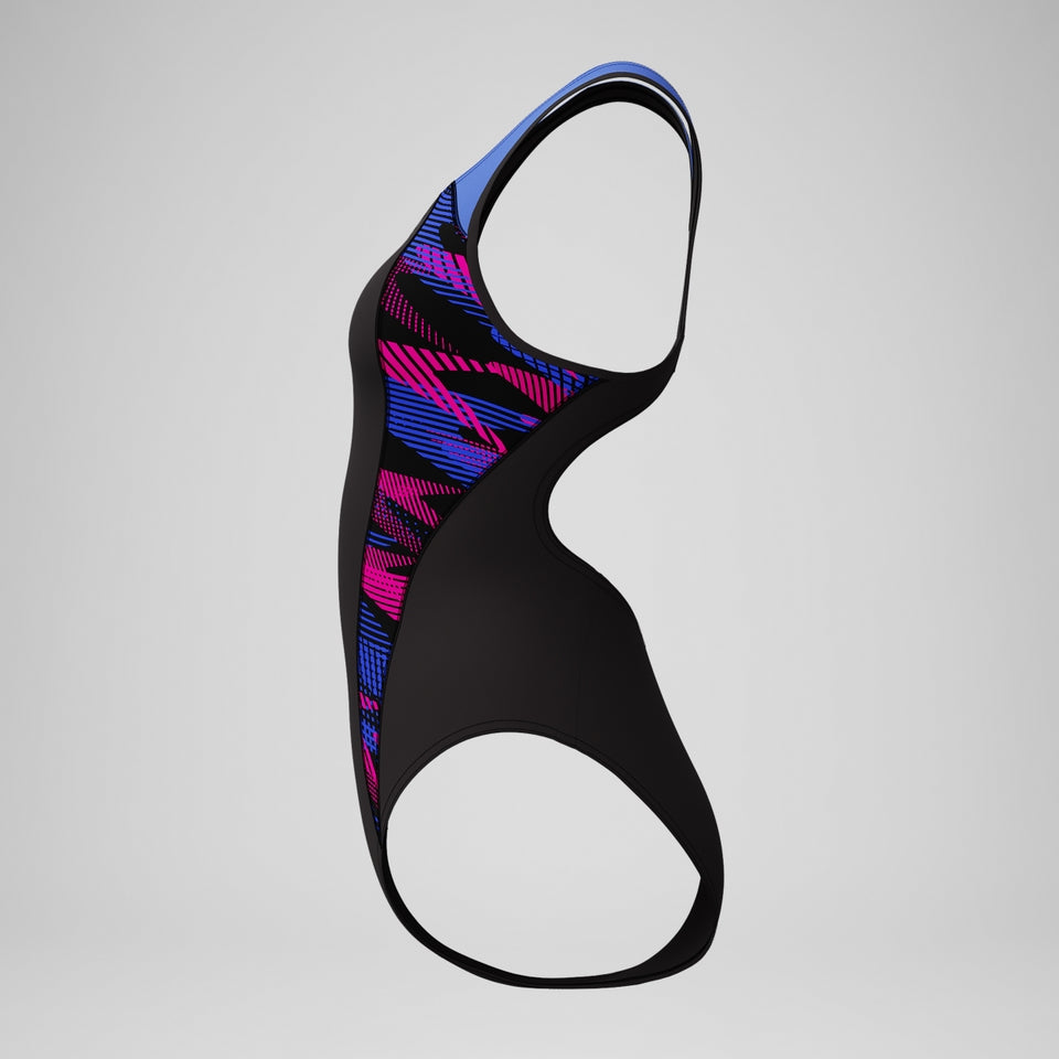 Speedo Placement Laneback Swimsuit Black/Blue