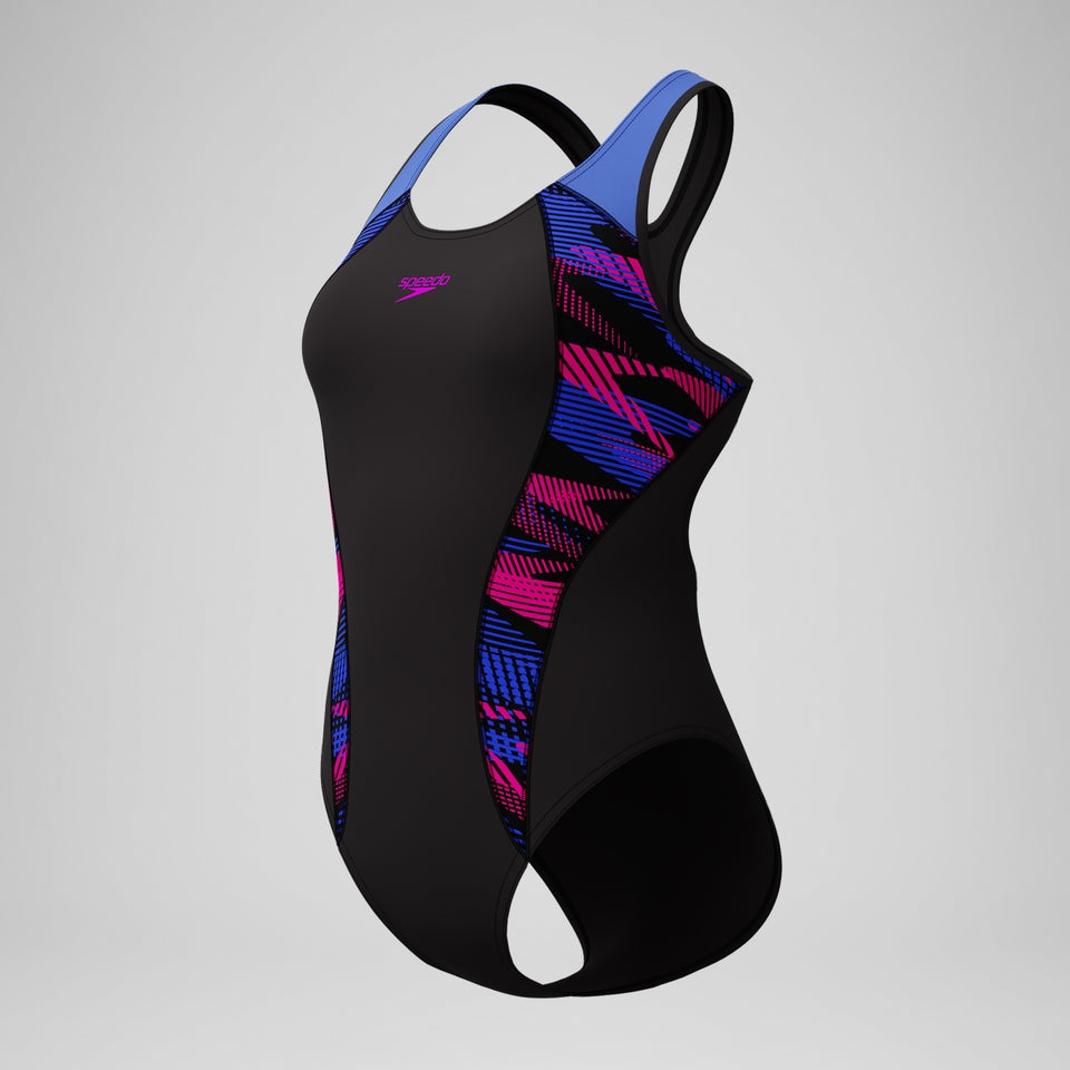 Speedo Placement Laneback Swimsuit Black/Blue