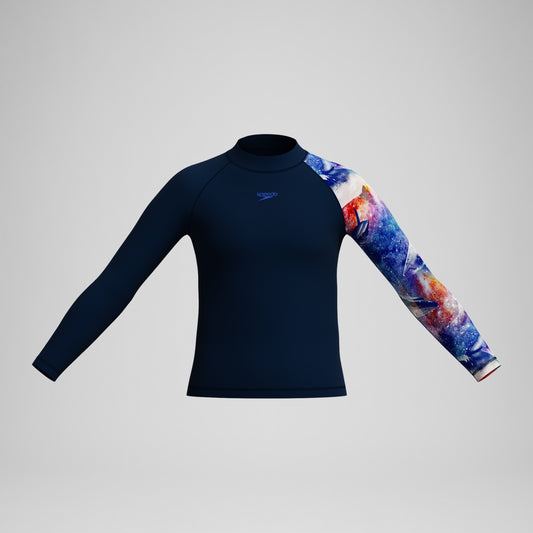 Speedo Boys' Digital Long Sleeve Rash Top Navy