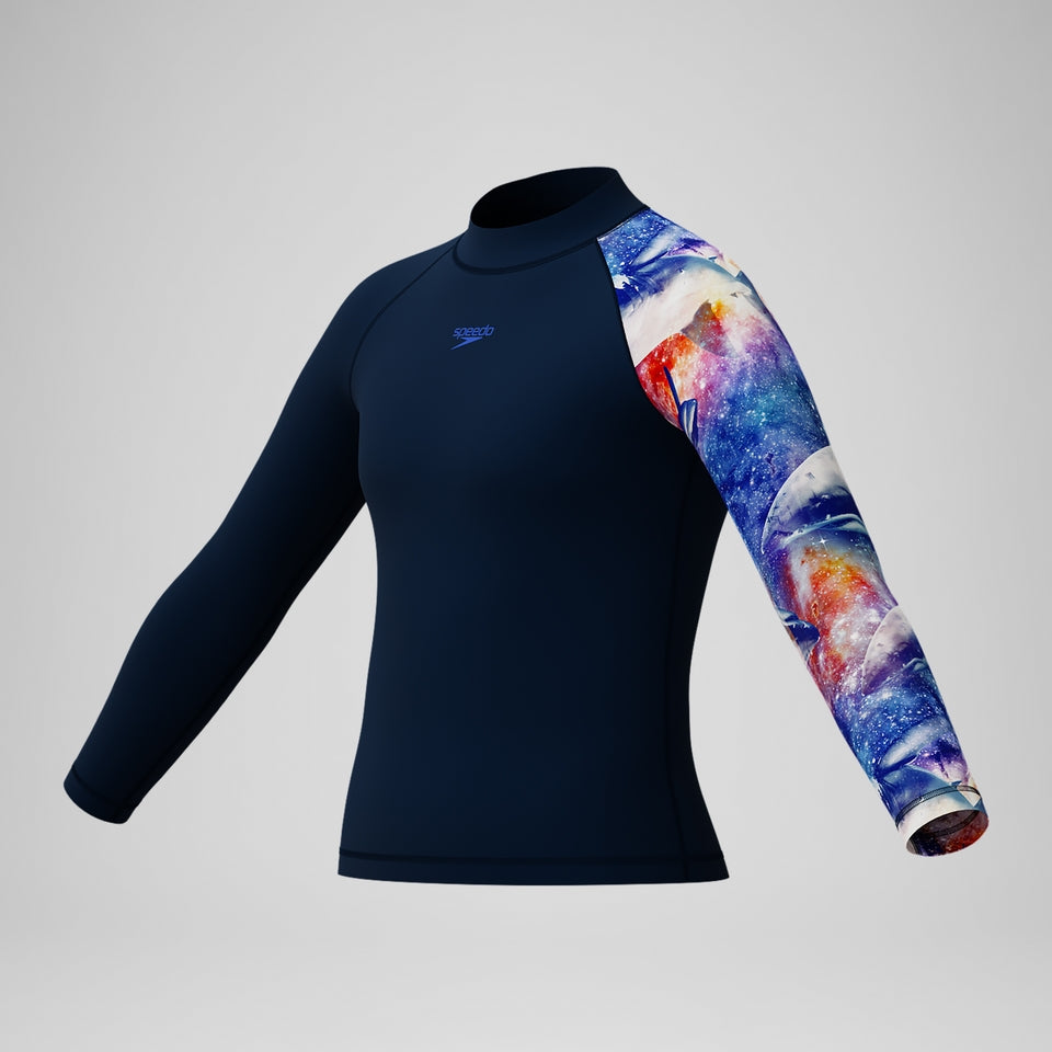 Speedo Boys' Digital Long Sleeve Rash Top Navy