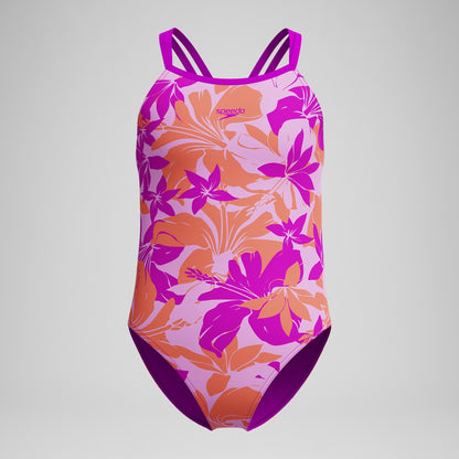 Speedo Girls' Printed Twinstrap Swimsuit Pink