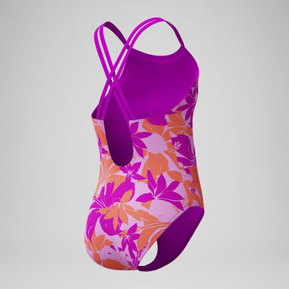 Speedo Girls' Printed Twinstrap Swimsuit Pink
