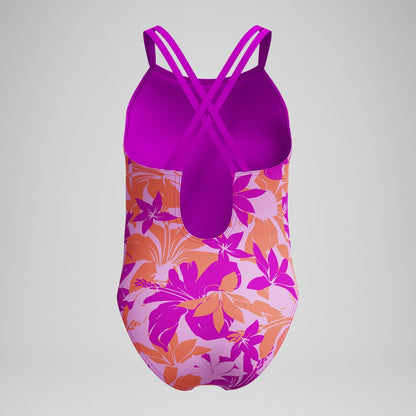 Speedo Girls' Printed Twinstrap Swimsuit Pink