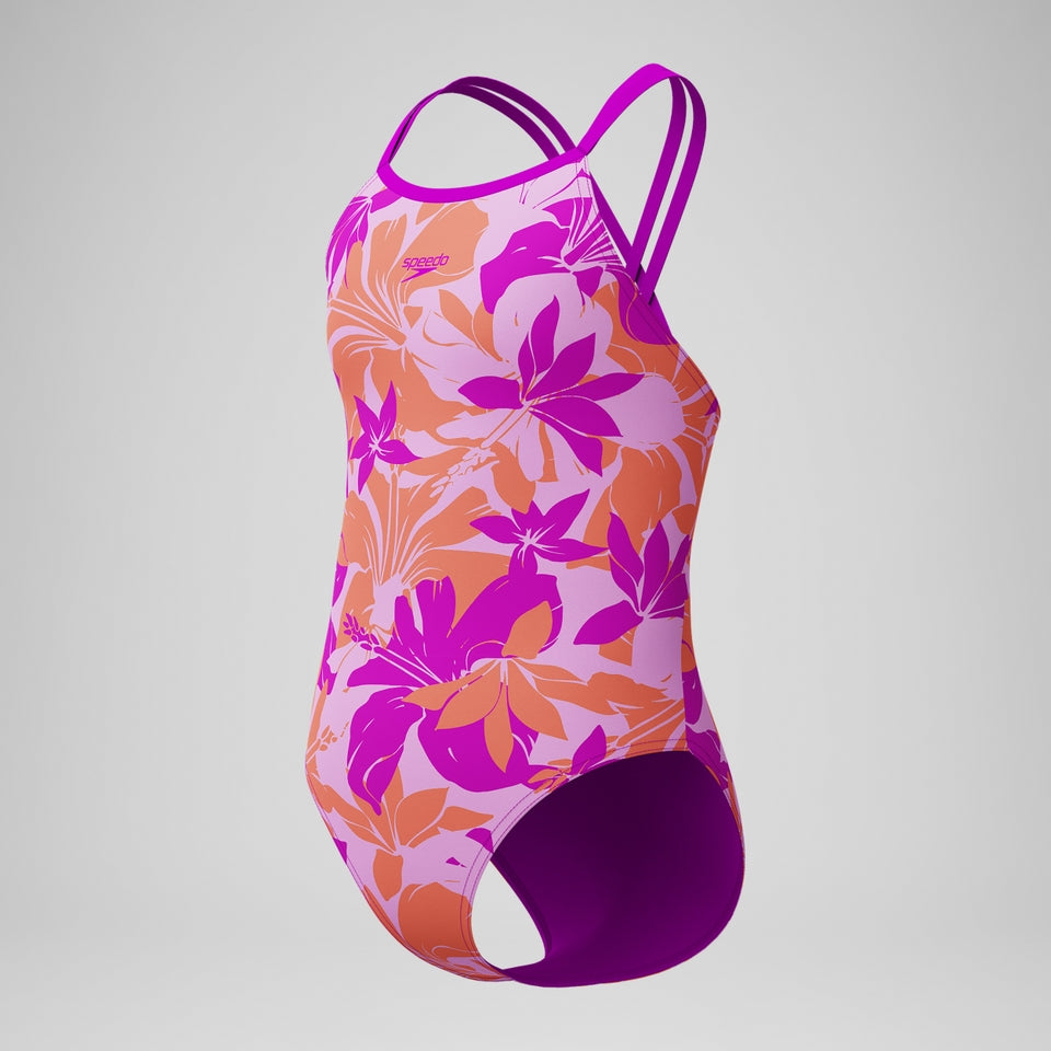 Speedo Girls' Printed Twinstrap Swimsuit Pink