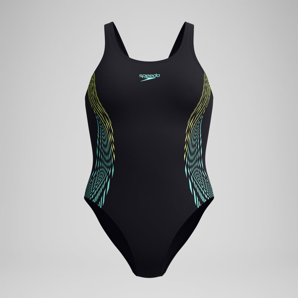 Speedo Placement Muscleback Swimsuit Black/Yellow