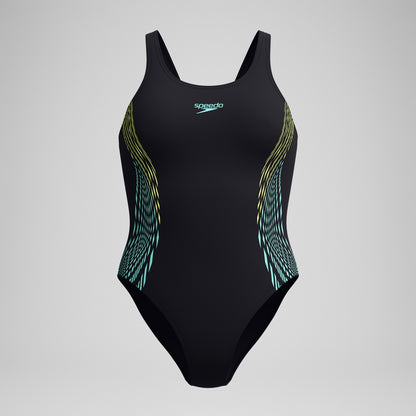 Speedo Placement Muscleback Swimsuit Black/Yellow