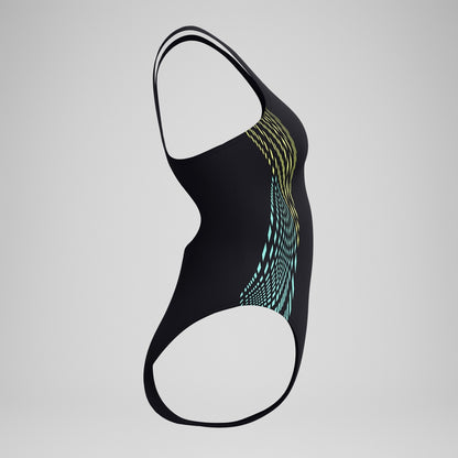 Speedo Placement Muscleback Swimsuit Black/Yellow