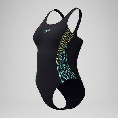 Speedo Placement Muscleback Swimsuit Black/Yellow